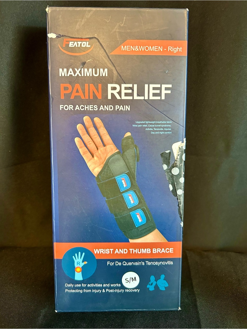 Maximum Pain Relief Wrist and Thumb Brace - Black/Blue, Right Hand